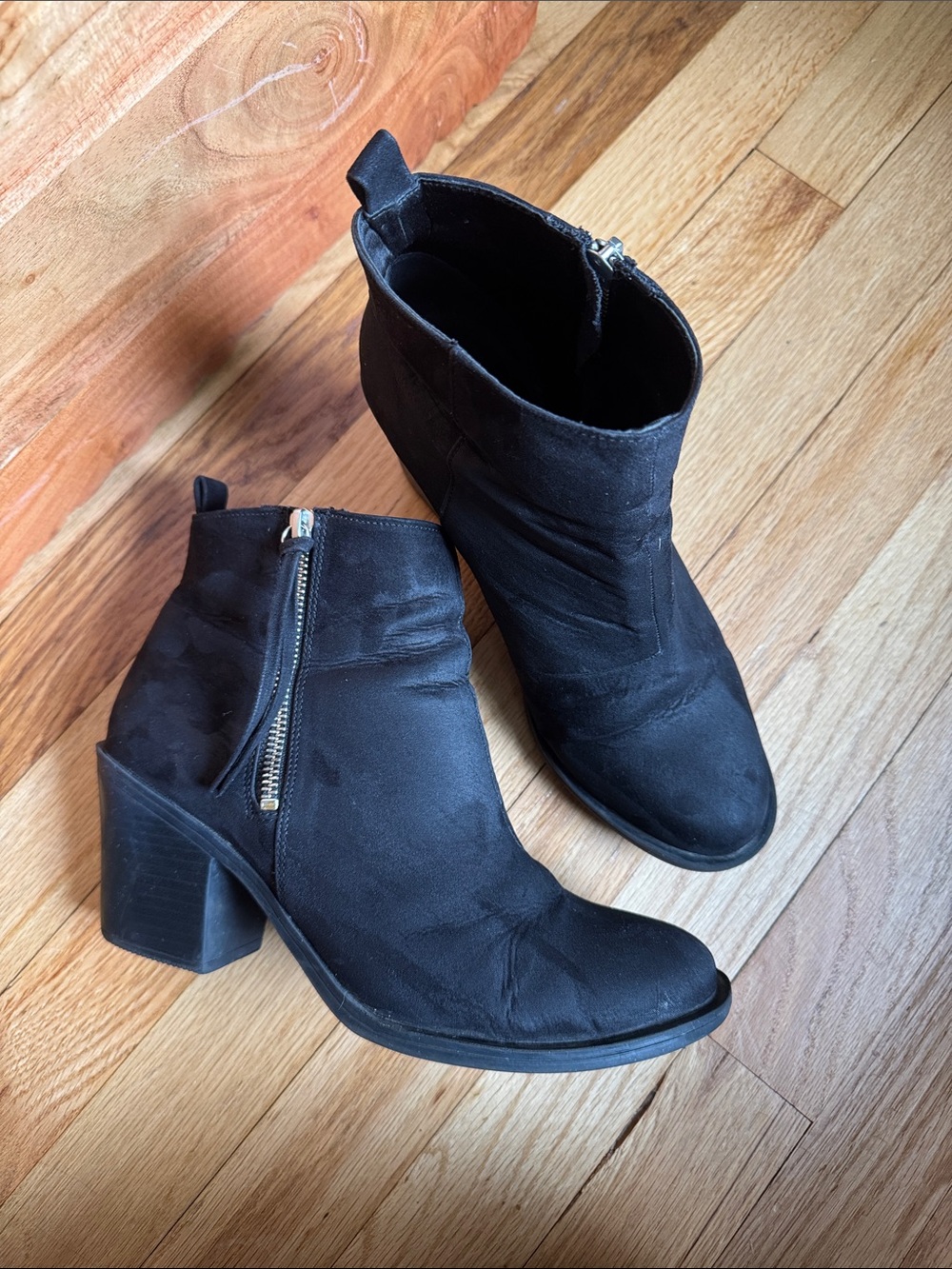 H&M Black Suede Ankle Booties with Side Zip